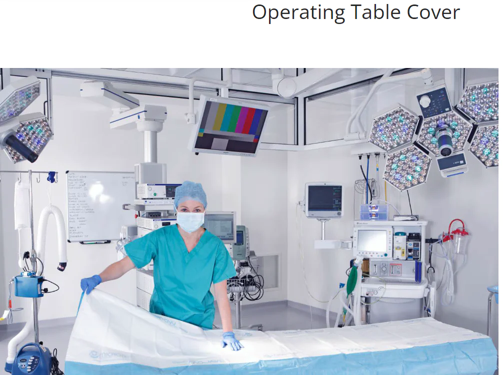 Surgeon preparing operating table in surgical room.