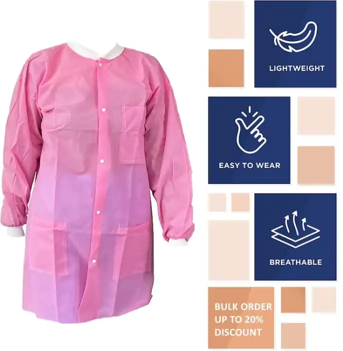 Pink lightweight lab coat with discount offer
