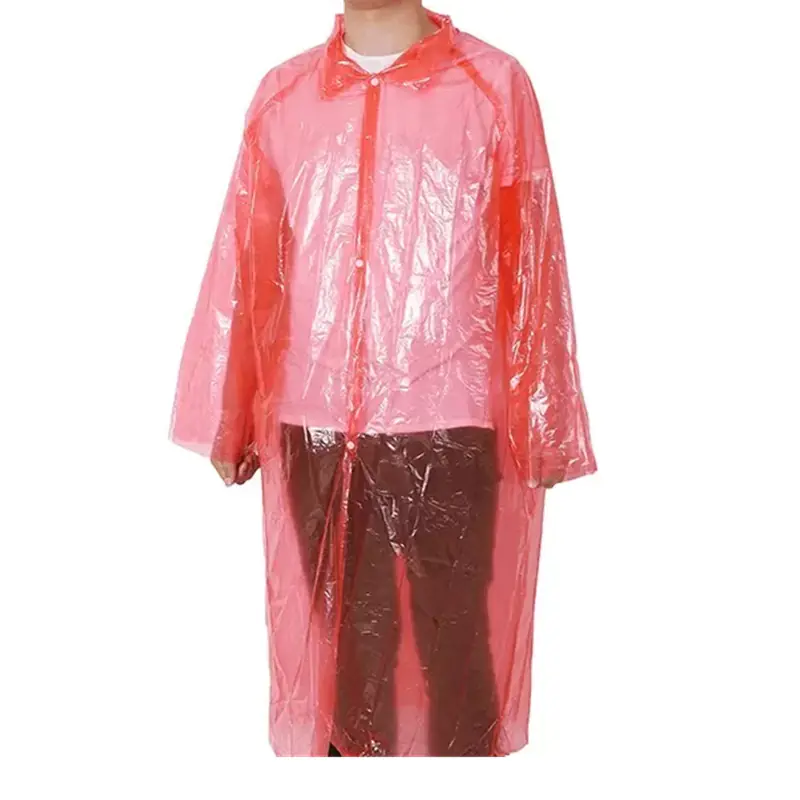 Person wearing transparent red raincoat