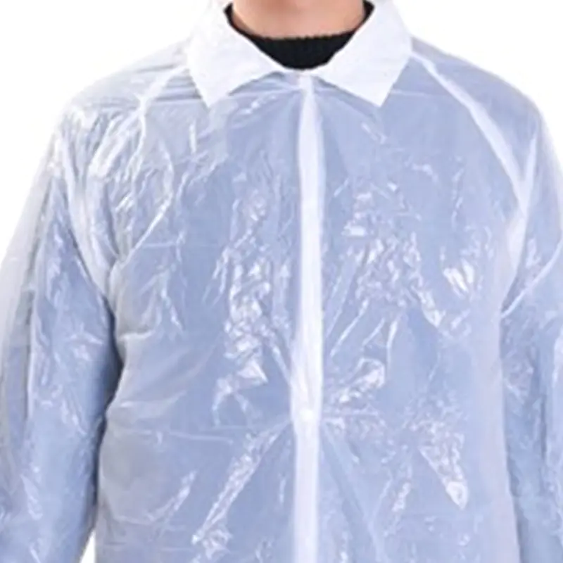 Person wearing a transparent protective suit.