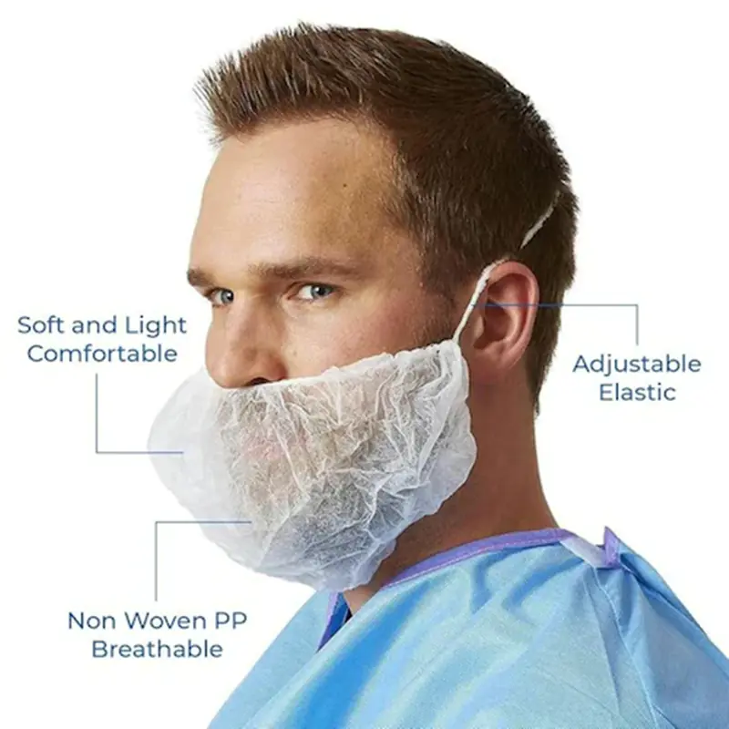 Man wearing breathable polypropylene beard cover.