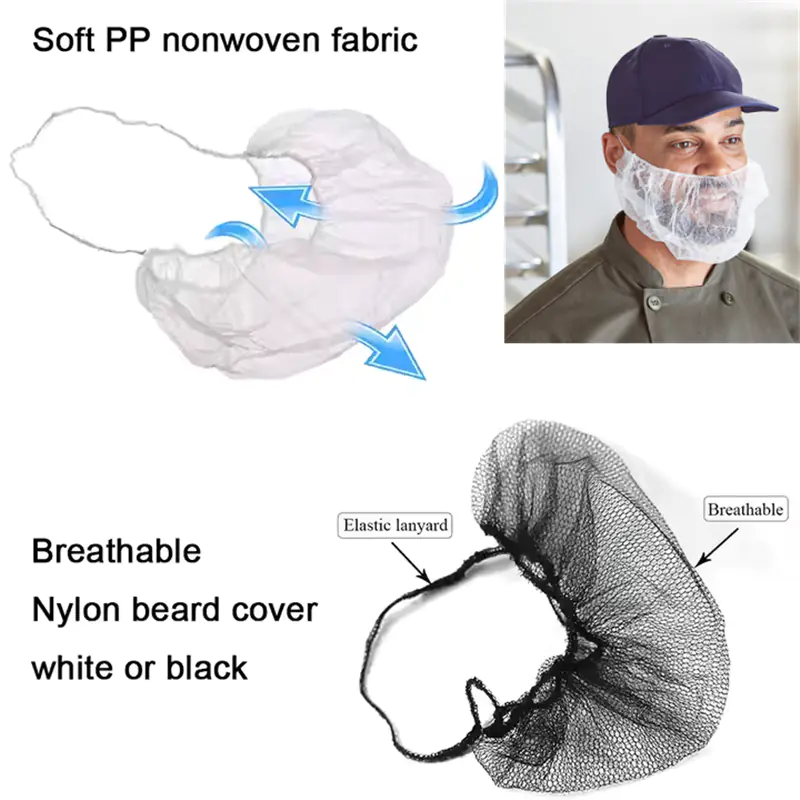 Soft, breathable nylon beard cover with elastic lanyard.