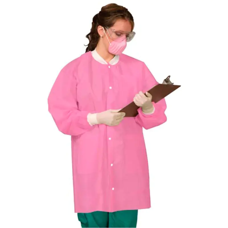 Healthcare worker in pink scrubs with clipboard.