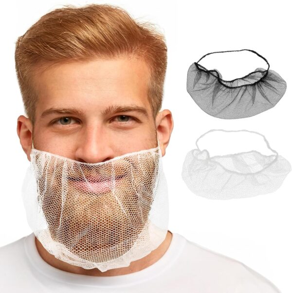 Man wearing disposable beard cover