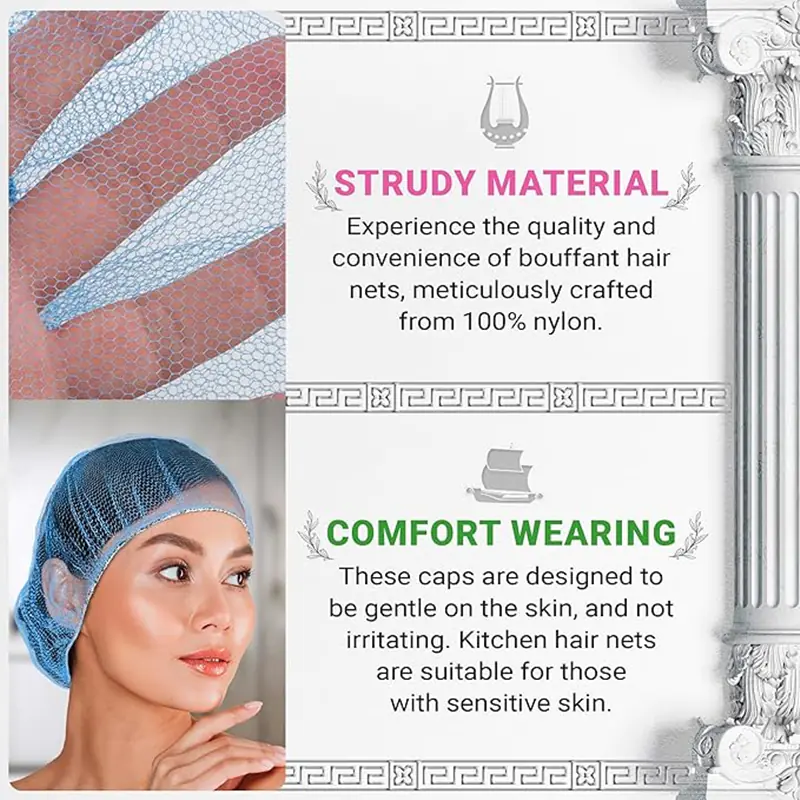 Sturdy, comfortable nylon hair nets for sensitive skin.