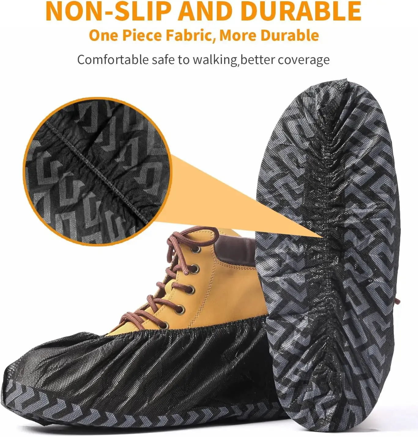 Non-slip durable shoe covers with pattern detail.