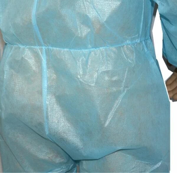 Close-up of blue disposable coverall