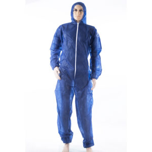 Mannequin wearing blue protective suit