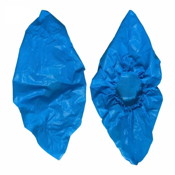 Blue disposable shoe covers pair