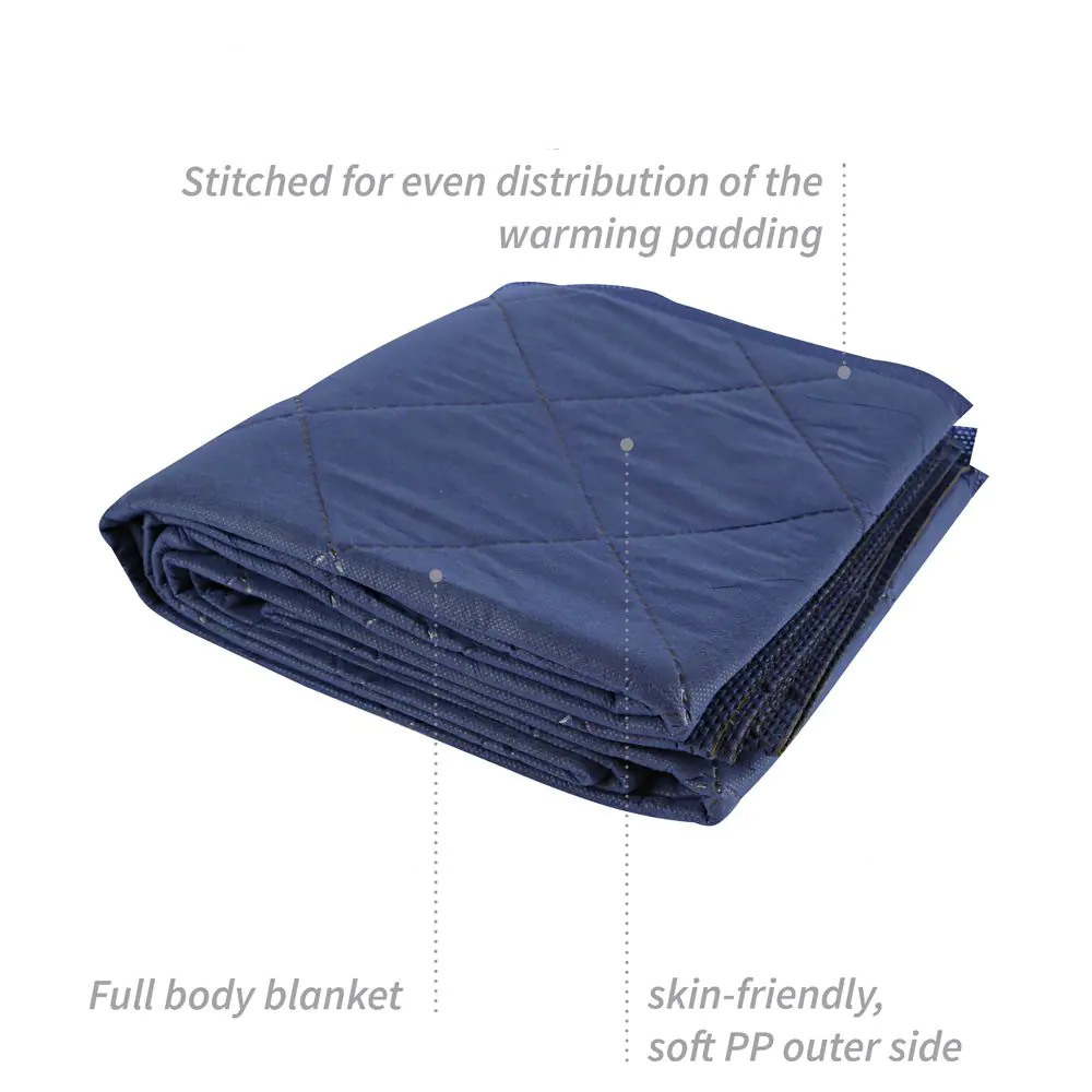 Blue quilted full body blanket with soft padding.