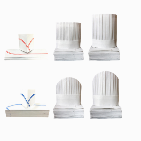 Collection of white paper chef hats different styles