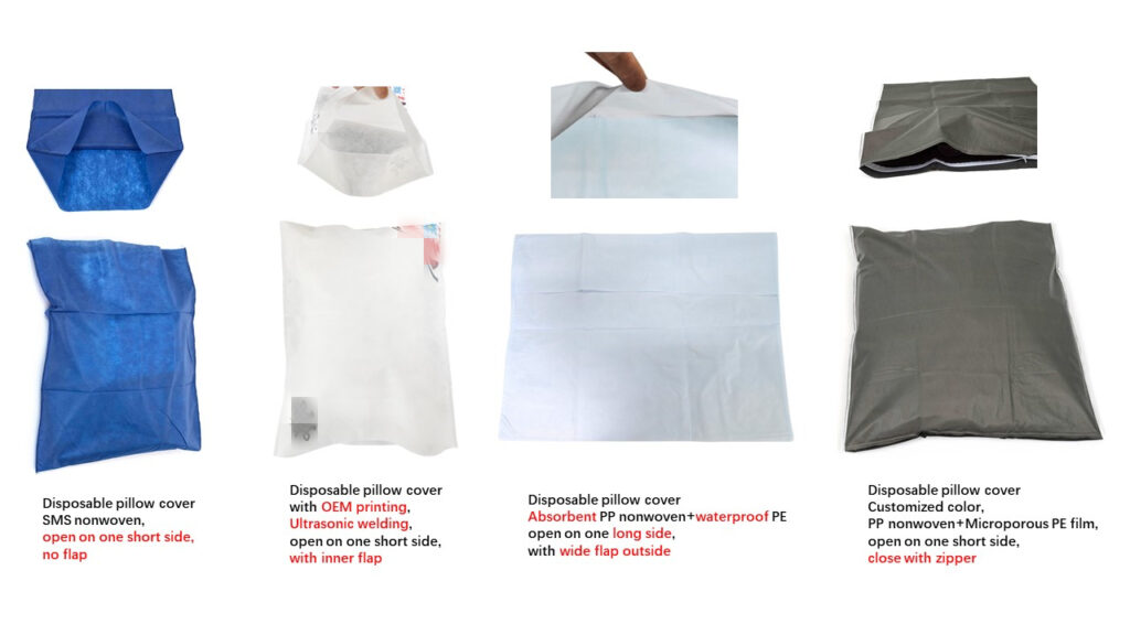 Various disposable pillow covers in assortments