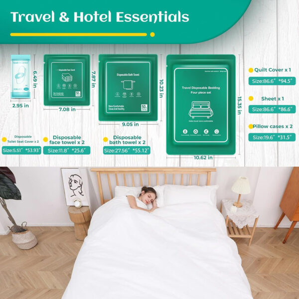 Travel and hotel disposable bedding essentials.