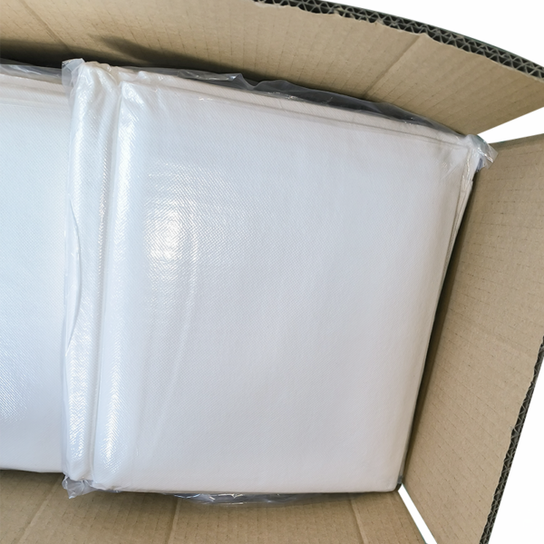 White packaged product in cardboard box.