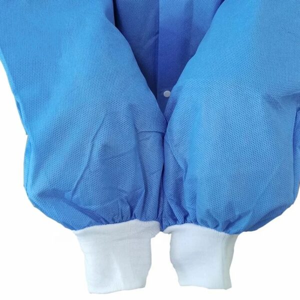 Blue fabric sleeves with white cuffs