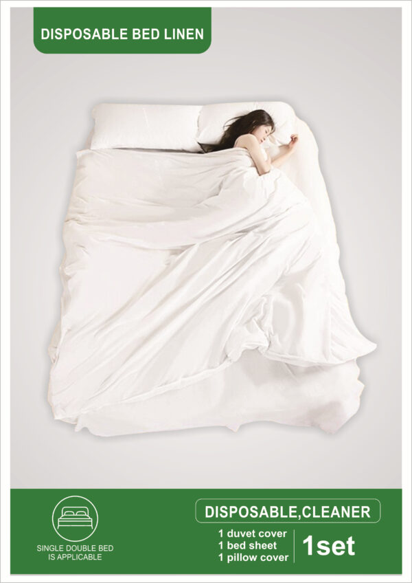 Woman sleeping with disposable bed linen set