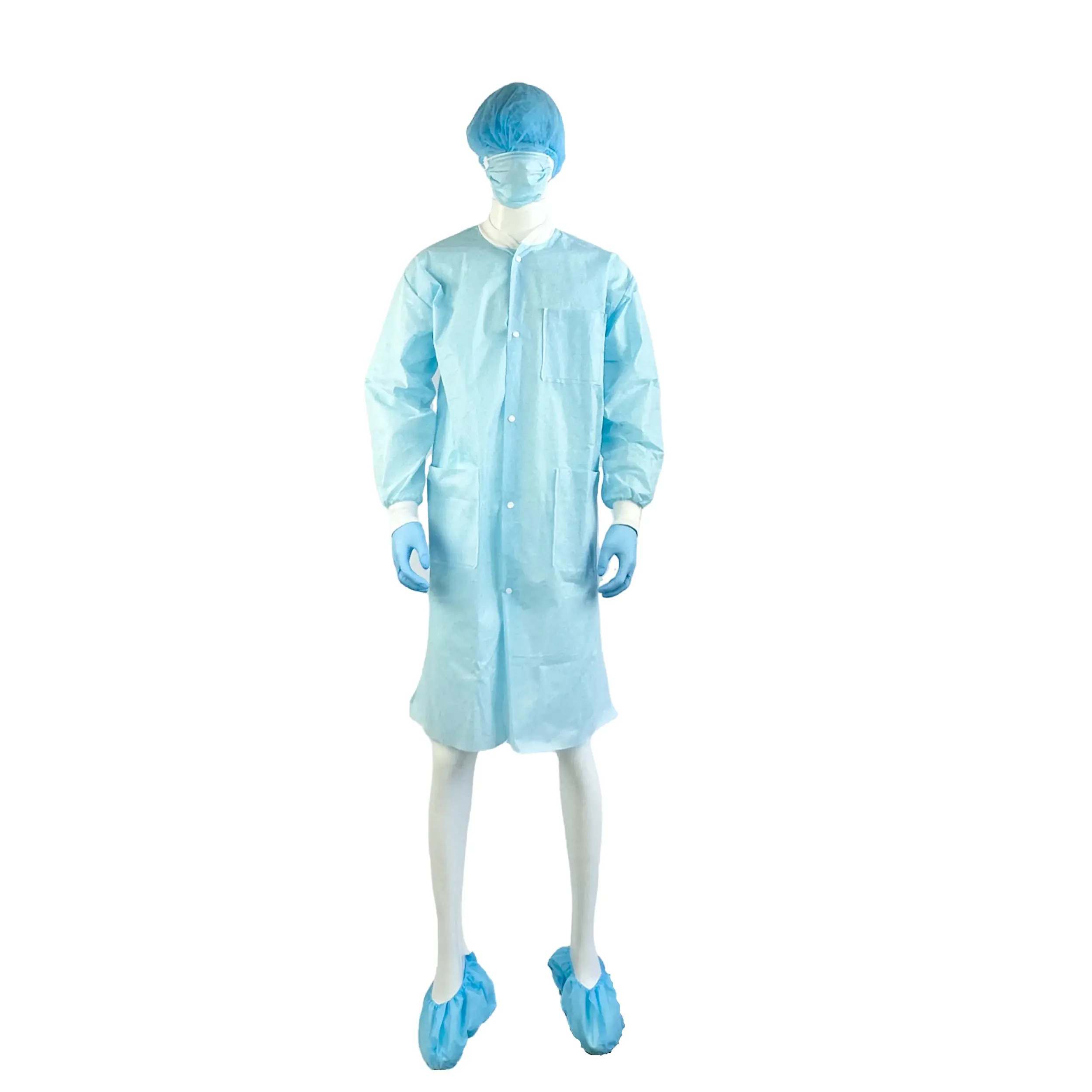 Person wearing blue medical protective gear
