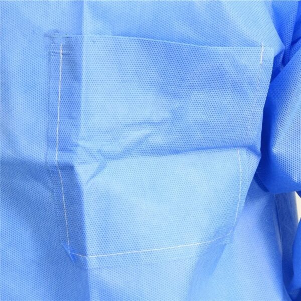 Blue medical gown with pocket detail