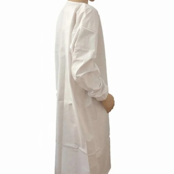 Person wearing a white medical gown.