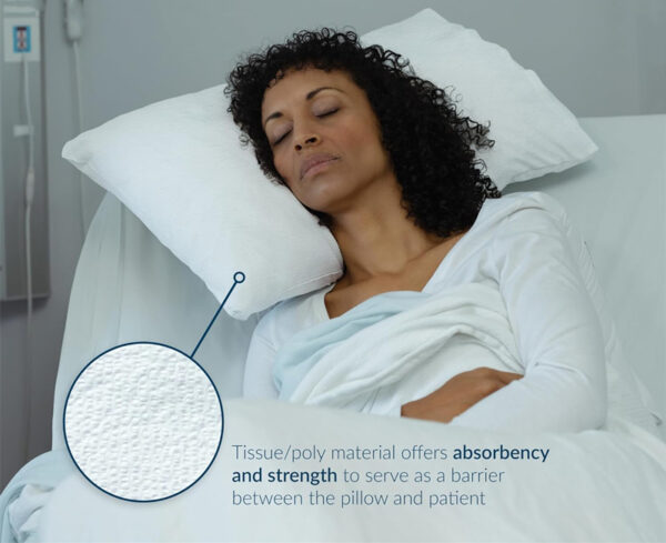 Woman resting on absorbent material pillow.