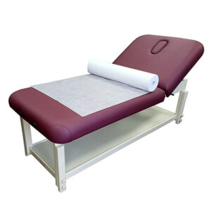 Adjustable therapy bed with headrest and paper roll
