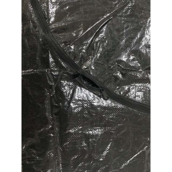 Close-up of a black zippered tarp.