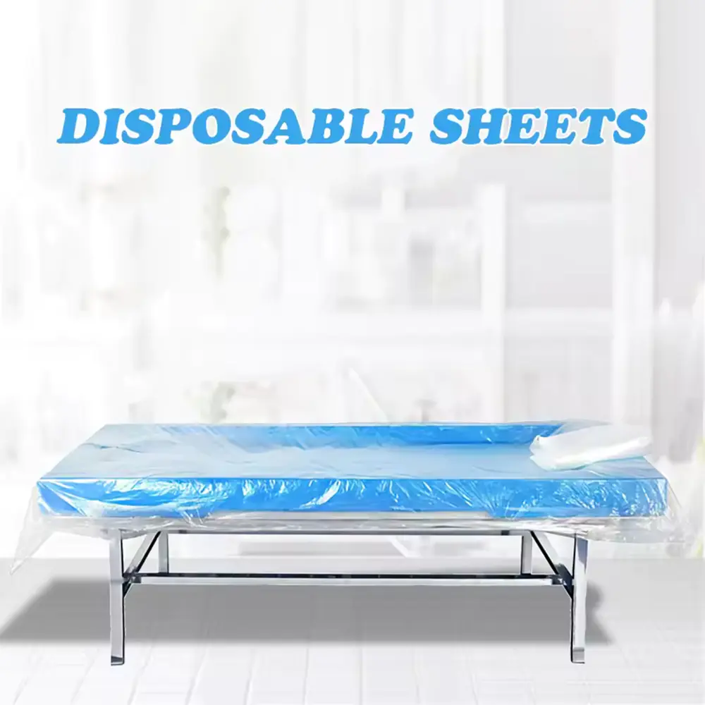Disposable sheets on table in medical setting.