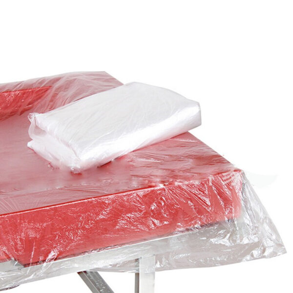 Plastic mattress cover on red cushion