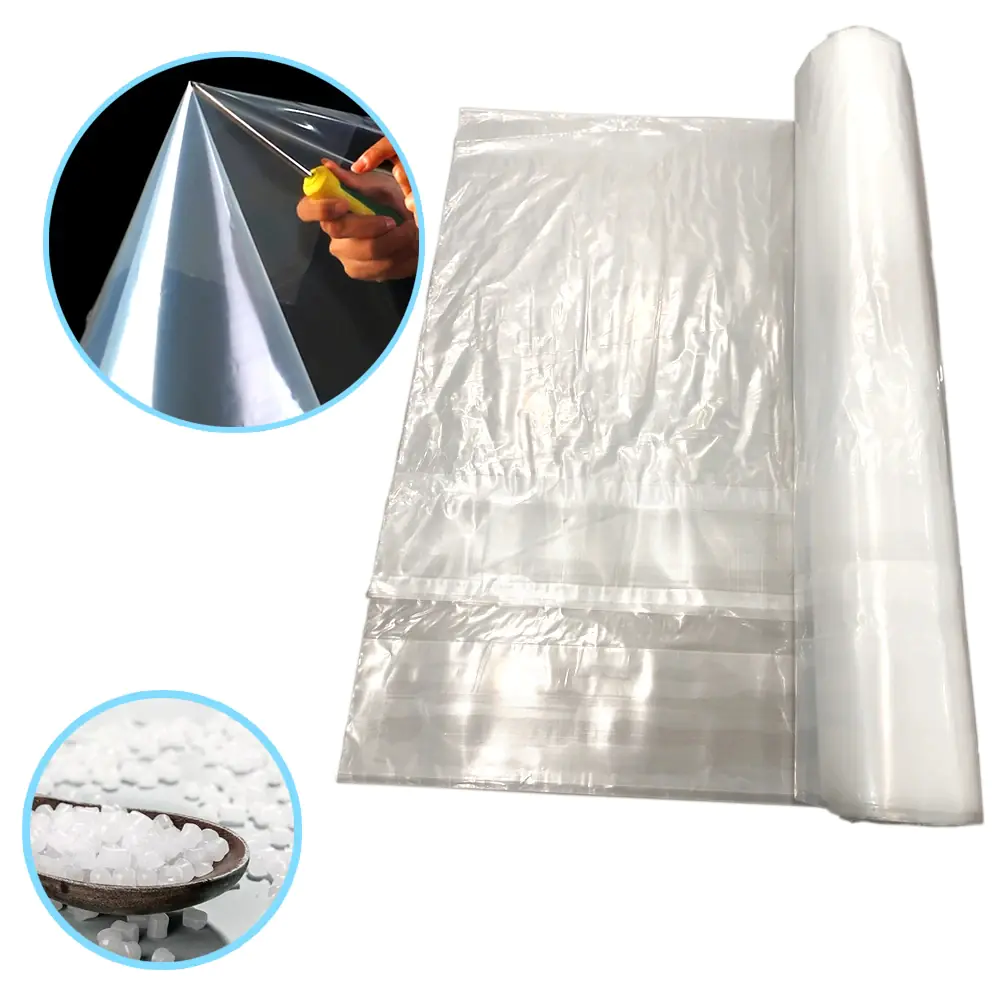 Clear plastic sheeting with raw material inset.