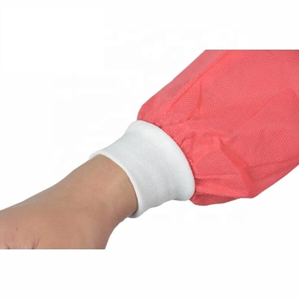 Red sleeve with white elastic cuff on arm.