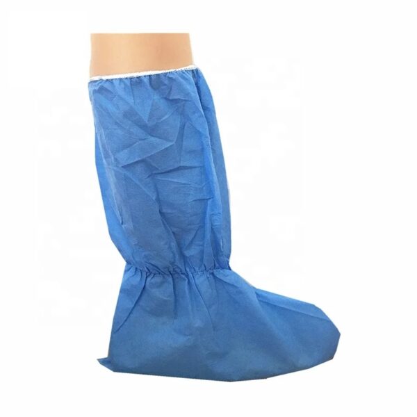 Blue disposable boot cover on leg form.