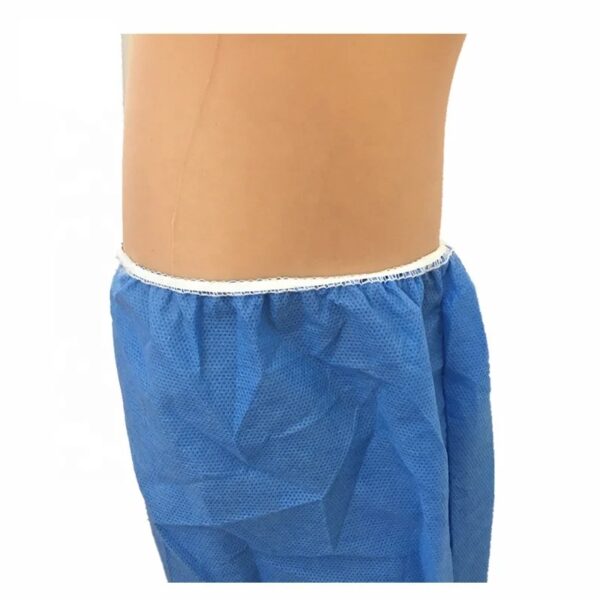 Blue disposable medical pants on mannequin