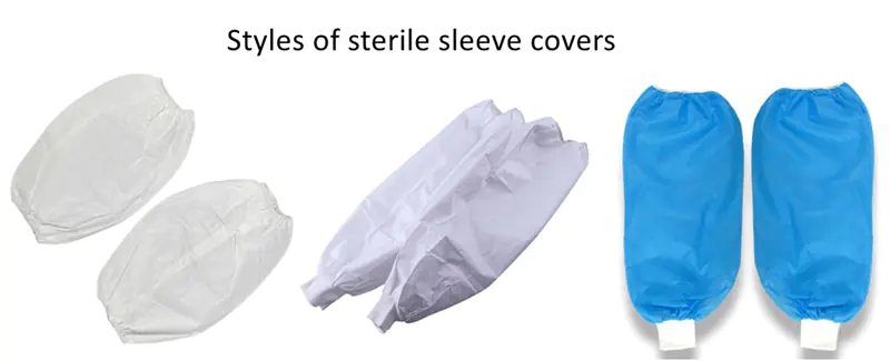 Various styles of sterile sleeve covers displayed.