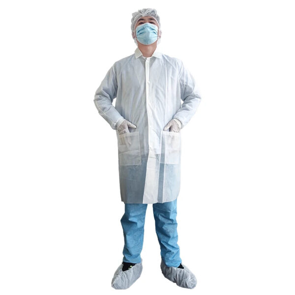 Person in PPE suit and face mask.