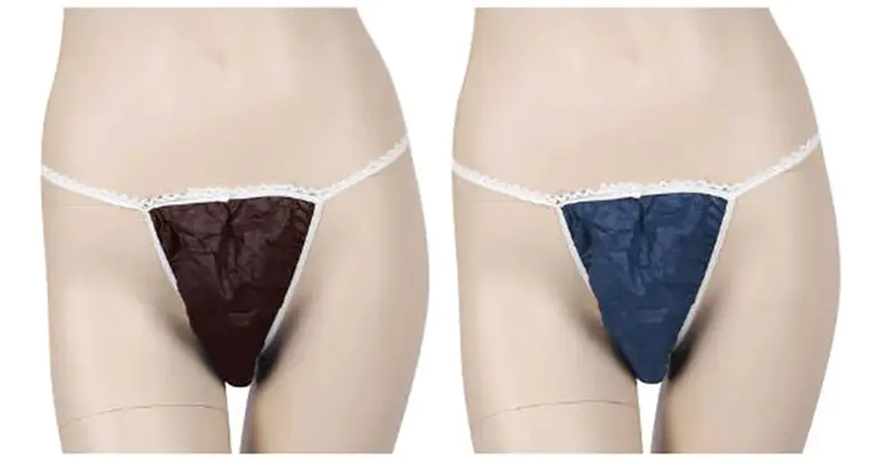 Mannequins displaying brown and blue thong underwear.