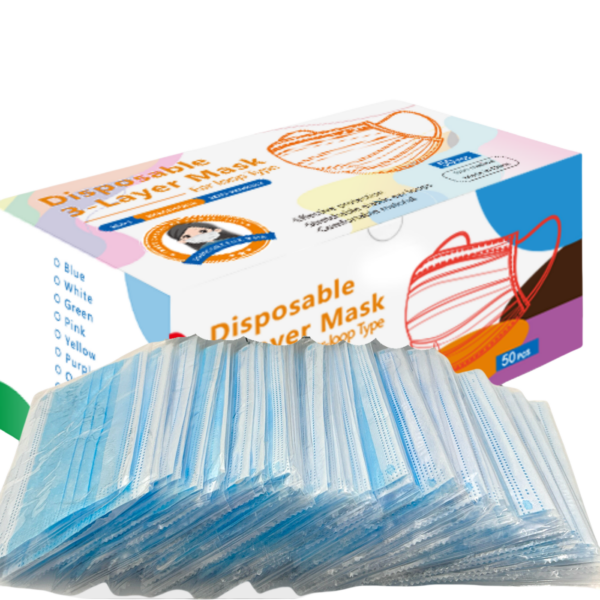 Box of disposable blue face masks