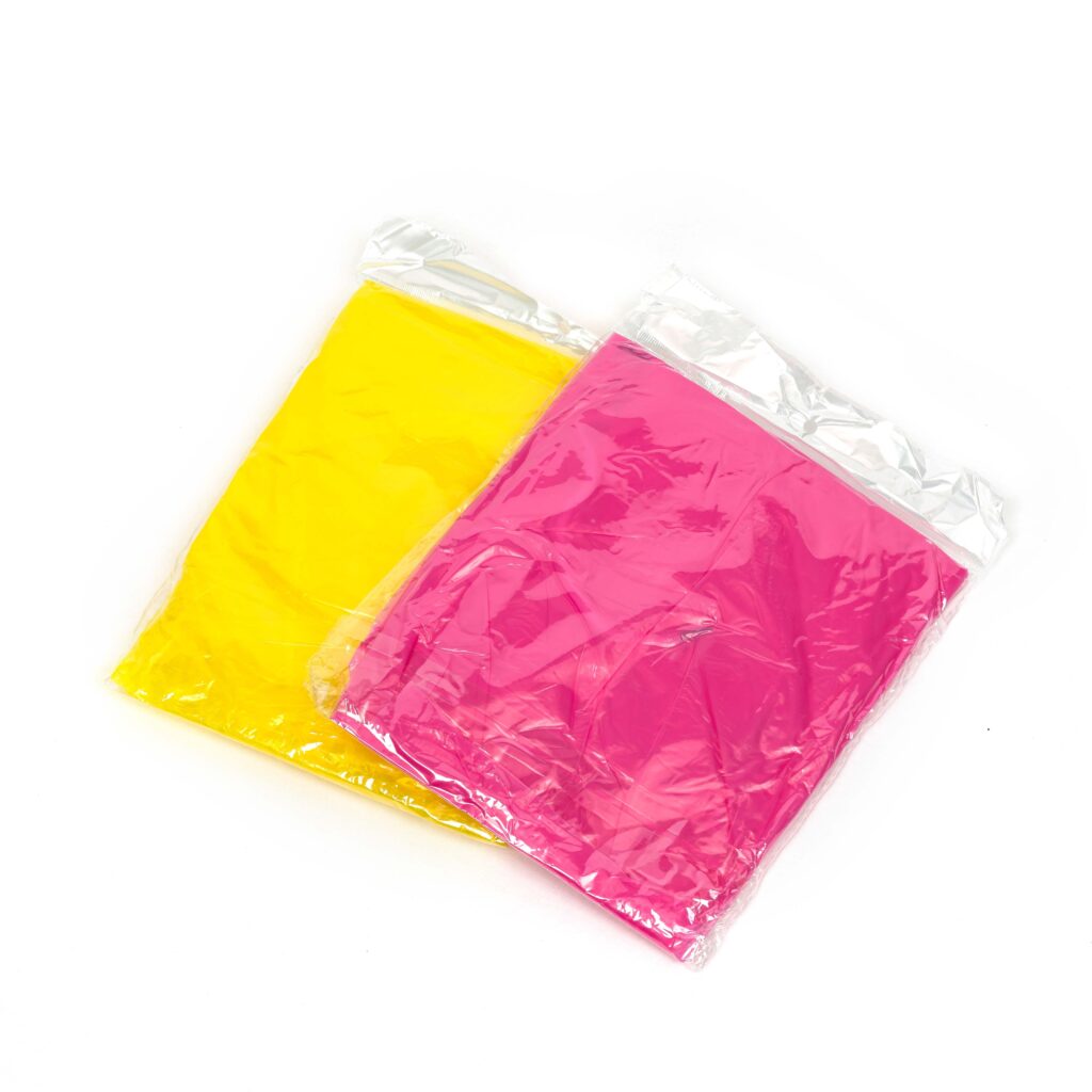 Yellow and pink colored plastic sheets
