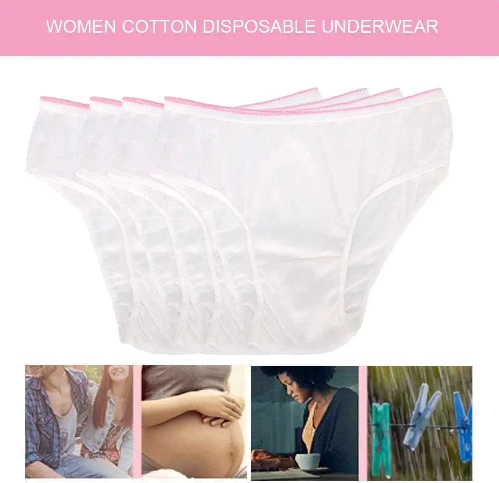 Women's cotton disposable underwear, 5-pack white.