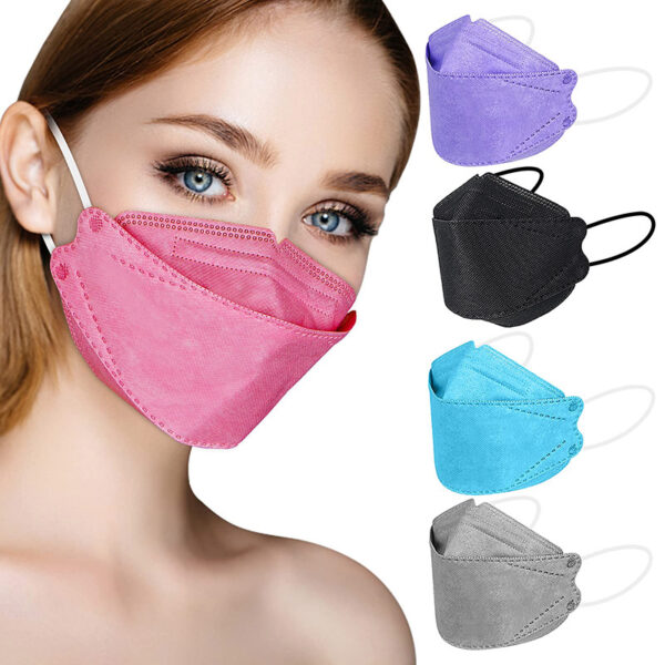 Person wearing colorful KN95 masks variety.