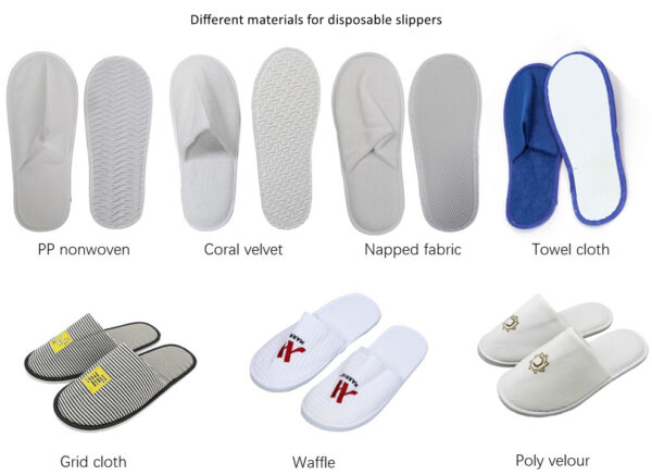 Various materials used for disposable slippers.