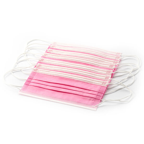 Stack of pink disposable face masks