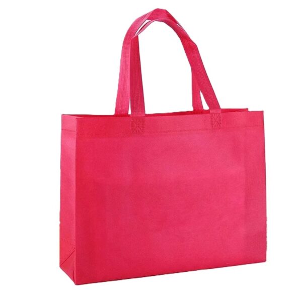 Red reusable shopping tote bag with handles.