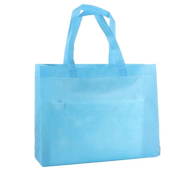 Blue reusable shopping bag with handles.