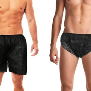 Men wearing disposable underwear shorts and briefs.