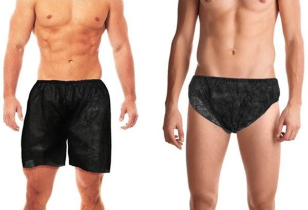 Men wearing disposable underwear shorts and briefs.