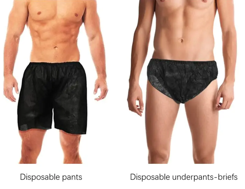 Men wearing disposable pants and briefs