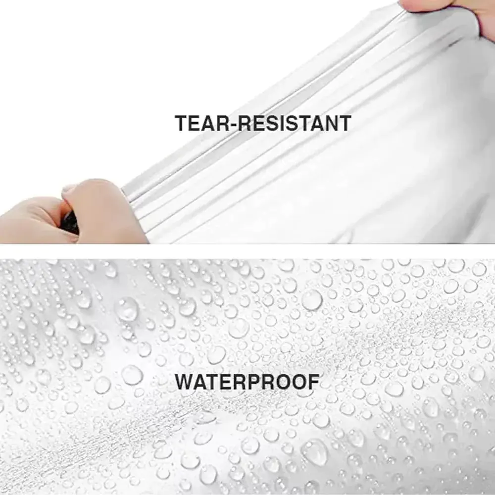 Tear-resistant waterproof fabric with water droplets.