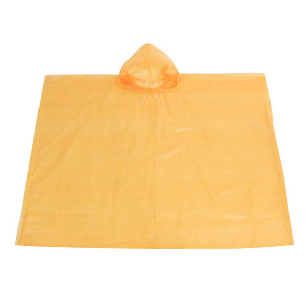 Yellow hooded rain poncho on white background