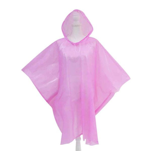 Pink poncho with hood on mannequin.