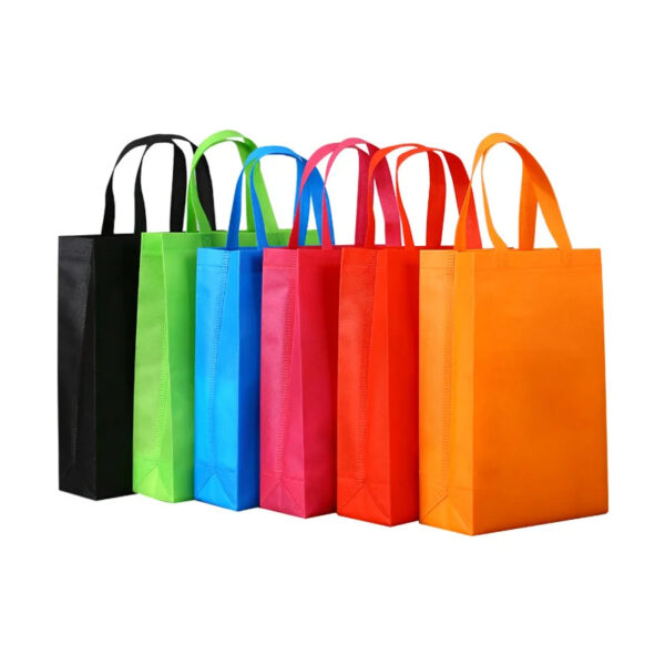 Colorful reusable shopping bags lined up